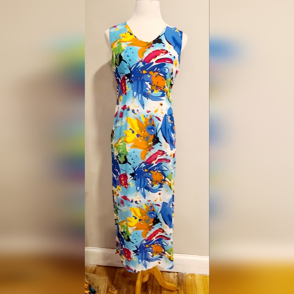 Beach, Hawaian Luau Maxi Watercolor splash Dress, Size M-L